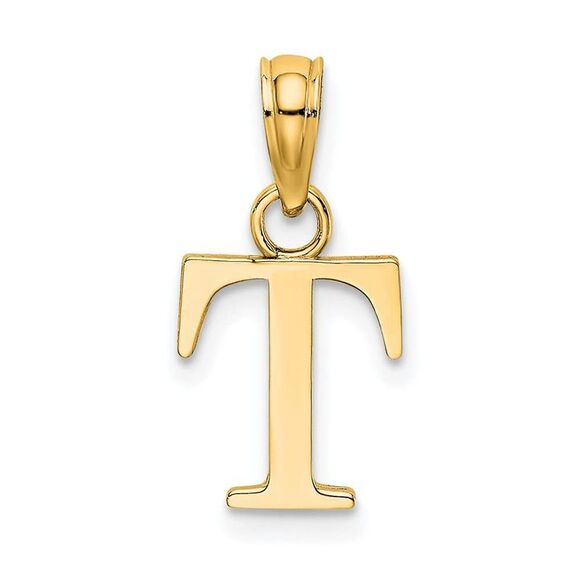 10K Yellow Gold Polished T Block Initial Charm - Picture 6 of 9